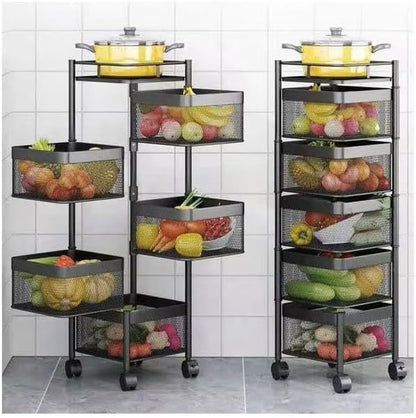 5-Layer Mobile Storage Solution | Rotatable Baskets with Wheels | Elegant Black | 92cm