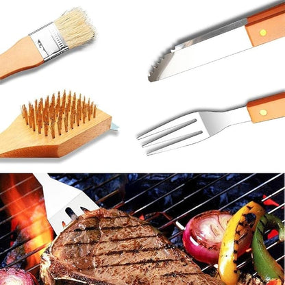 BBQ Tool Set 18-Piece | Stainless Steel with Wooden Handles | Ideal Christmas or Birthday Gift for Men, Dad, and Women
