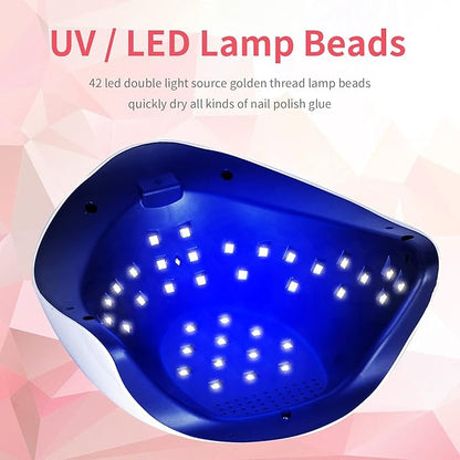 UV LED 168W Nail Lamp - Professional Nail Dryer with 42 LEDs for Gel Nail Polish, Fast Curing Nail Light with 4 Timer Settings, Colorful LED Ring & Smart Sensor, Perfect for Salon and Home Use
