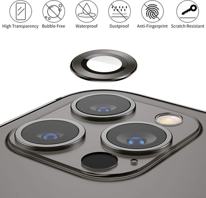 Camera Lens Protector for iPhone 13 Pro (6.1") and iPhone 13 Pro Max (6.7") – 9H Tempered Glass, Metal Individual Ring Cover, HD Clear, 1 Set