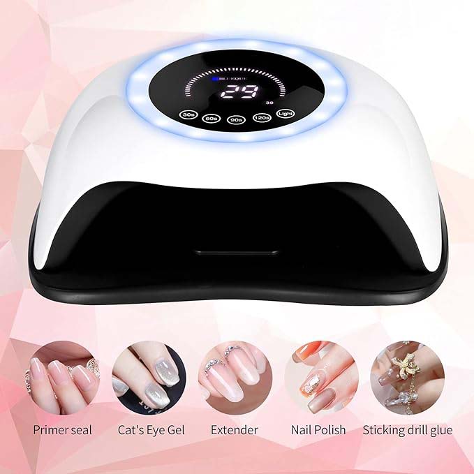 UV LED 168W Nail Lamp - Professional Nail Dryer with 42 LEDs for Gel Nail Polish, Fast Curing Nail Light with 4 Timer Settings, Colorful LED Ring & Smart Sensor, Perfect for Salon and Home Use