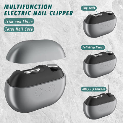 2-in-1 Electric Nail Clipper & File - USB Rechargeable Manicure/Pedicure Kit with LED Light, 2 Speeds for Professional Results