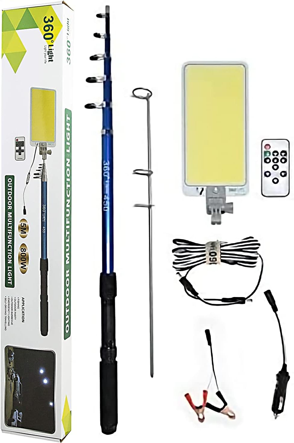 360° Light Multifunction Outdoor LED Fishing Rod Light | 5M Camping Lantern Lamp with IR Remote | 3 Modes | 800W