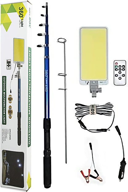 360° Light Multifunction Outdoor LED Fishing Rod Light | 5M Camping Lantern Lamp with IR Remote | 3 Modes | 800W