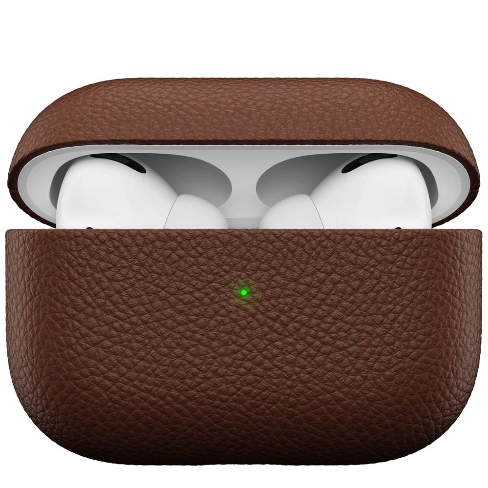 Leather Case for AirPods Pro – Handcrafted Fully-Wrapped Genuine Italian Leather with Pebble Grain Finish, Natural Brown, Premium Protection & Style