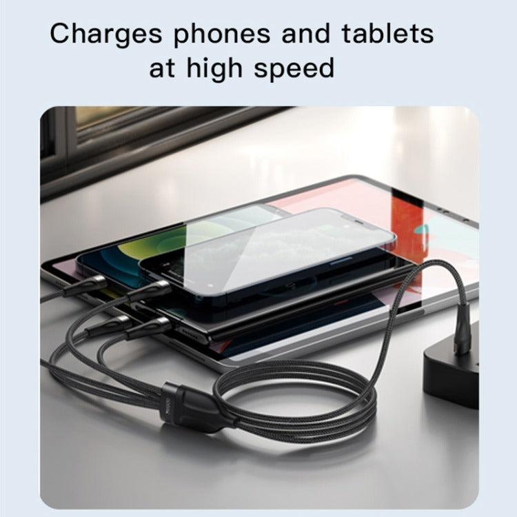 CA110 4-in-1 Type-C Data Cable – Multi-Device Charging Cable with 2 Type-C and 2 Lightning Connectors, 120cm Nylon Braided Fast Charger with Intelligent Constant Temperature Control, 20W 4A Output