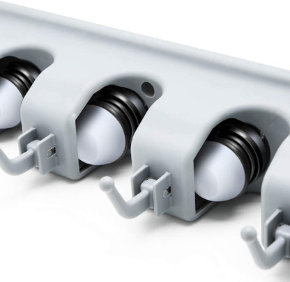 Tool Holder with Wax Handlebar | Wall-Mounted Mop Holder with 6 Hooks & 5 Quick-Release Clamps | Organize Mops, Brooms, and Tools