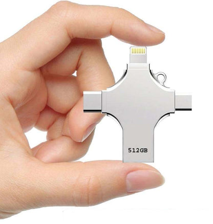 512GB 4-in-1 USB 3.0 Flash Drive - Compatible with iPhone, Android, iPad, Mac, PC, Galaxy S, Windows | High-Speed USB A, USB C, Micro USB & iPhone Connector | Ultra-Fast Thumb Drive, Jump Drive, Memory Stick, Portable Hard Drive for Seamless Data Transfer