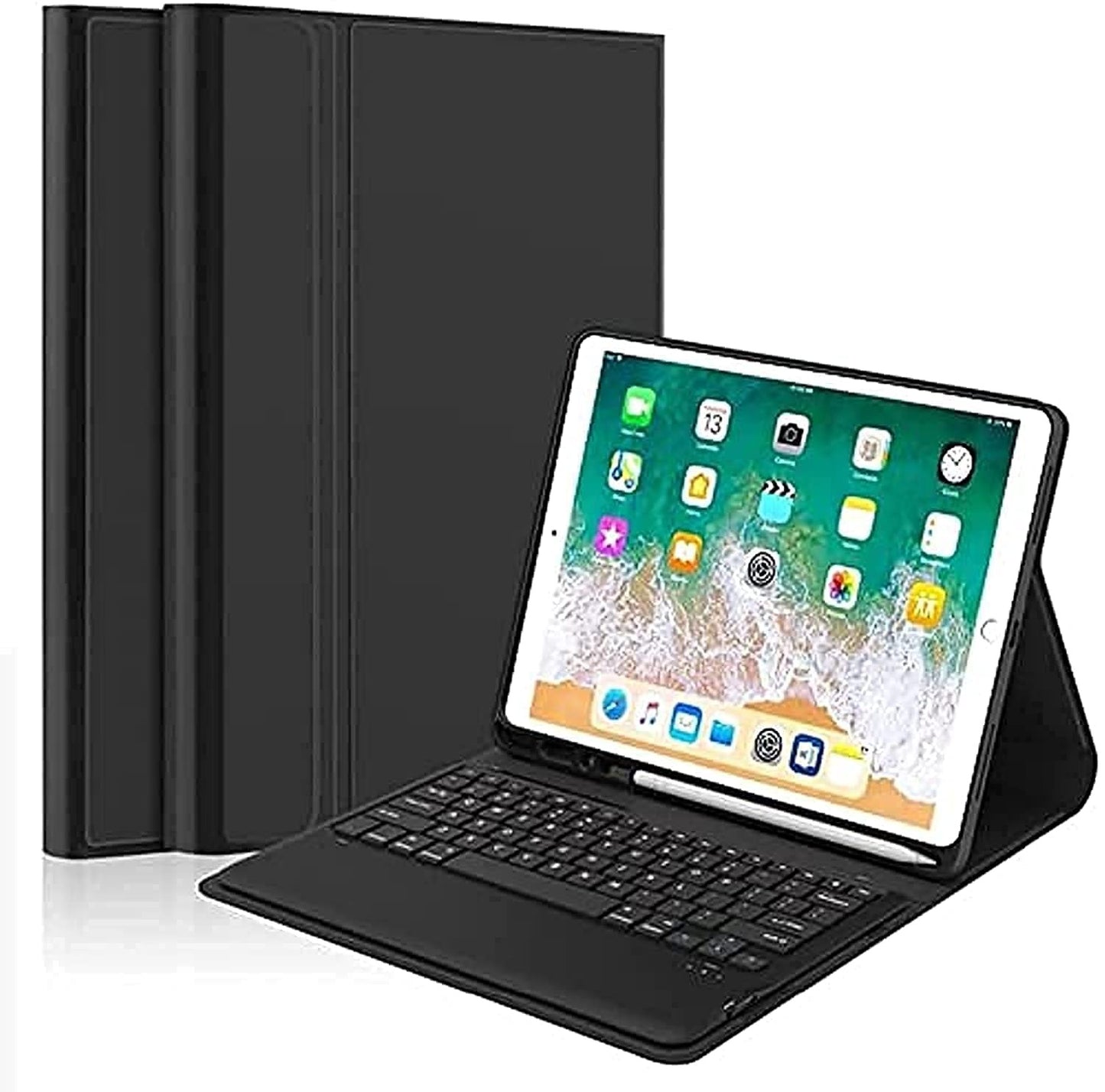 Keyboard Case Compatible with iPad Models | Ultra-Thin PU Leather Case | Wireless Detachable Keyboard | Pen Slot | Smart Arabic-English Keyboard