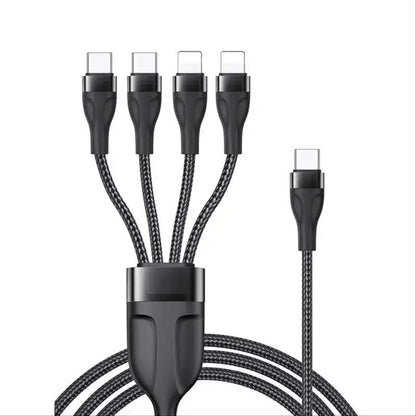 CA110 4-in-1 Type-C Data Cable – Multi-Device Charging Cable with 2 Type-C and 2 Lightning Connectors, 120cm Nylon Braided Fast Charger with Intelligent Constant Temperature Control, 20W 4A Output
