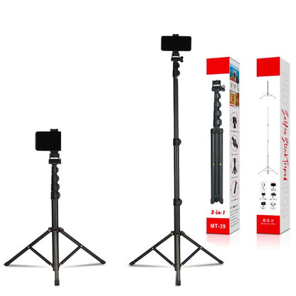 MT-39 2-in-1 Portable Tripod & Selfie Stick, Aluminum Foldable Stand with Adjustable Height, Lightweight Travel-Friendly for Smartphones & Cameras