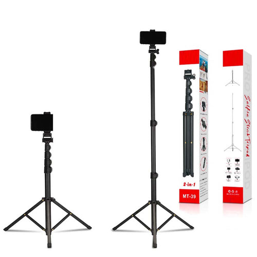 MT-39 2-in-1 Portable Tripod & Selfie Stick, Aluminum Foldable Stand with Adjustable Height, Lightweight Travel-Friendly for Smartphones & Cameras