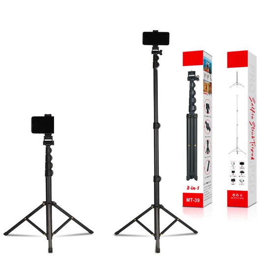 MT-39 2-in-1 Portable Tripod & Selfie Stick, Aluminum Foldable Stand with Adjustable Height, Lightweight Travel-Friendly for Smartphones & Cameras
