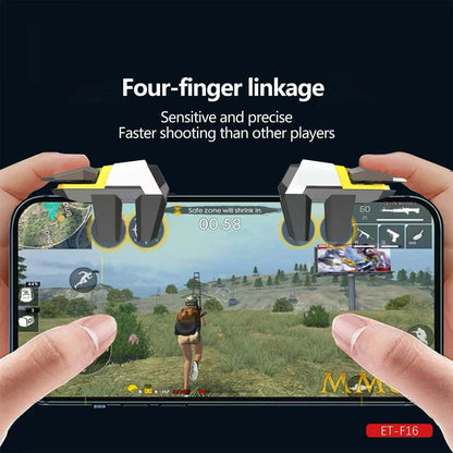 ET-F16 6-Finger Mobile Game Controller - High Precision Triggers for PUBG, Free Fire & Call of Duty on iOS/Android