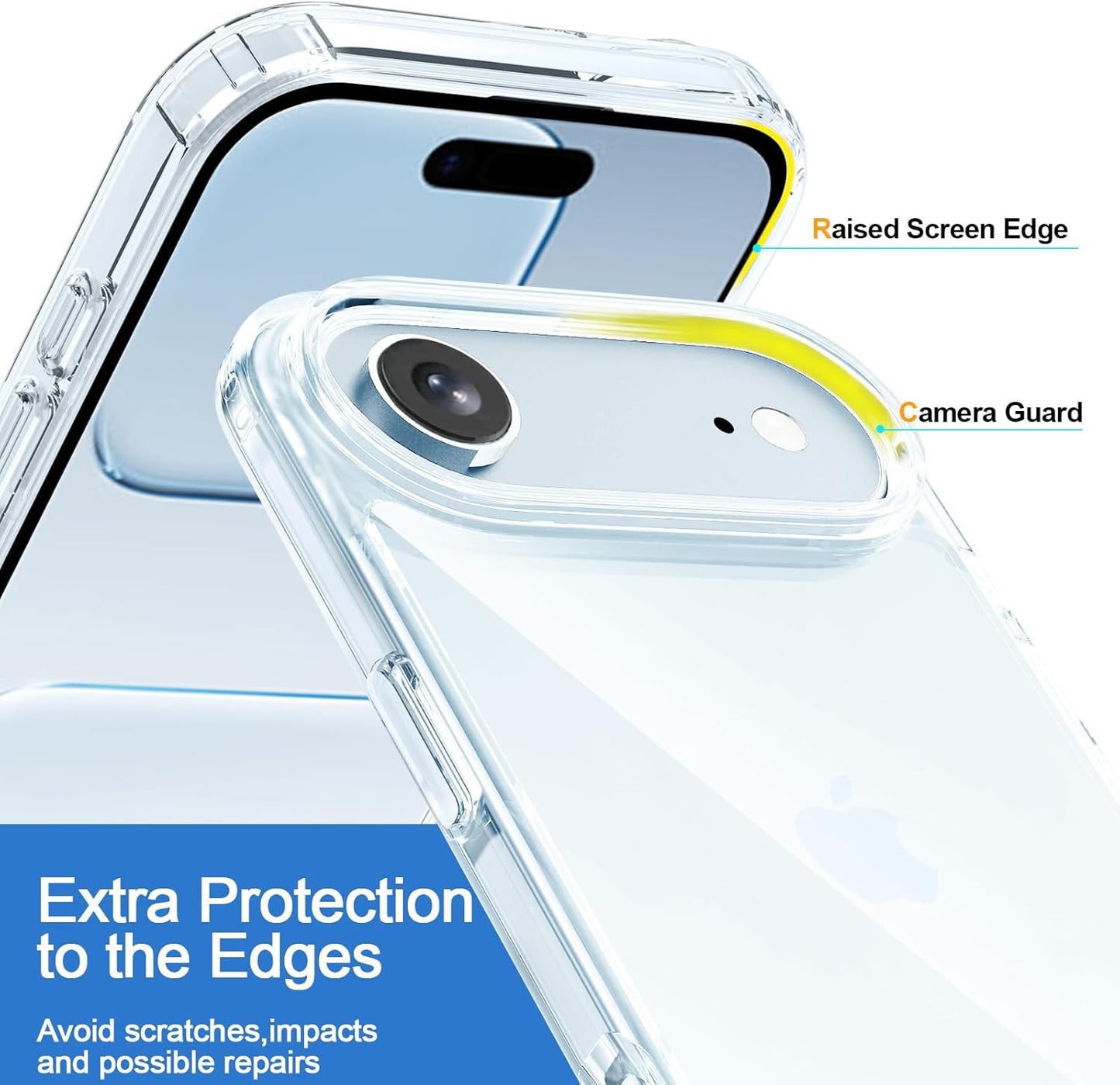 Crystal Clear Case for iPhone 17 Air 6.5" (2025) - Anti-Yellowing Hard Back, Slim Shockproof Bumper, Wireless Charging Compatible