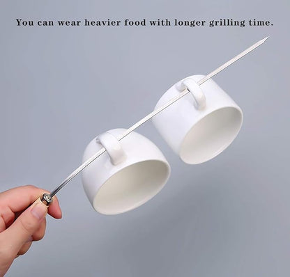 6 Pcs Kebab Skewers | Barbecue Skewers with Wooden Handle | Reusable Stainless Steel Metal BBQ Kabab Sticks