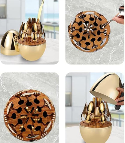 24-Piece Cutlery Set – Luxury Stainless Steel Scandinavian Style Tableware (Gold Finish)