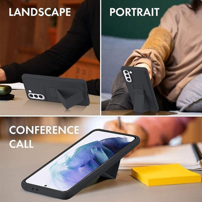 Slim Protective Case for Samsung Galaxy S21 to S24 Plus 5G (6.7 Inches) | Leather Hand Strap Holder & Kickstand | Black