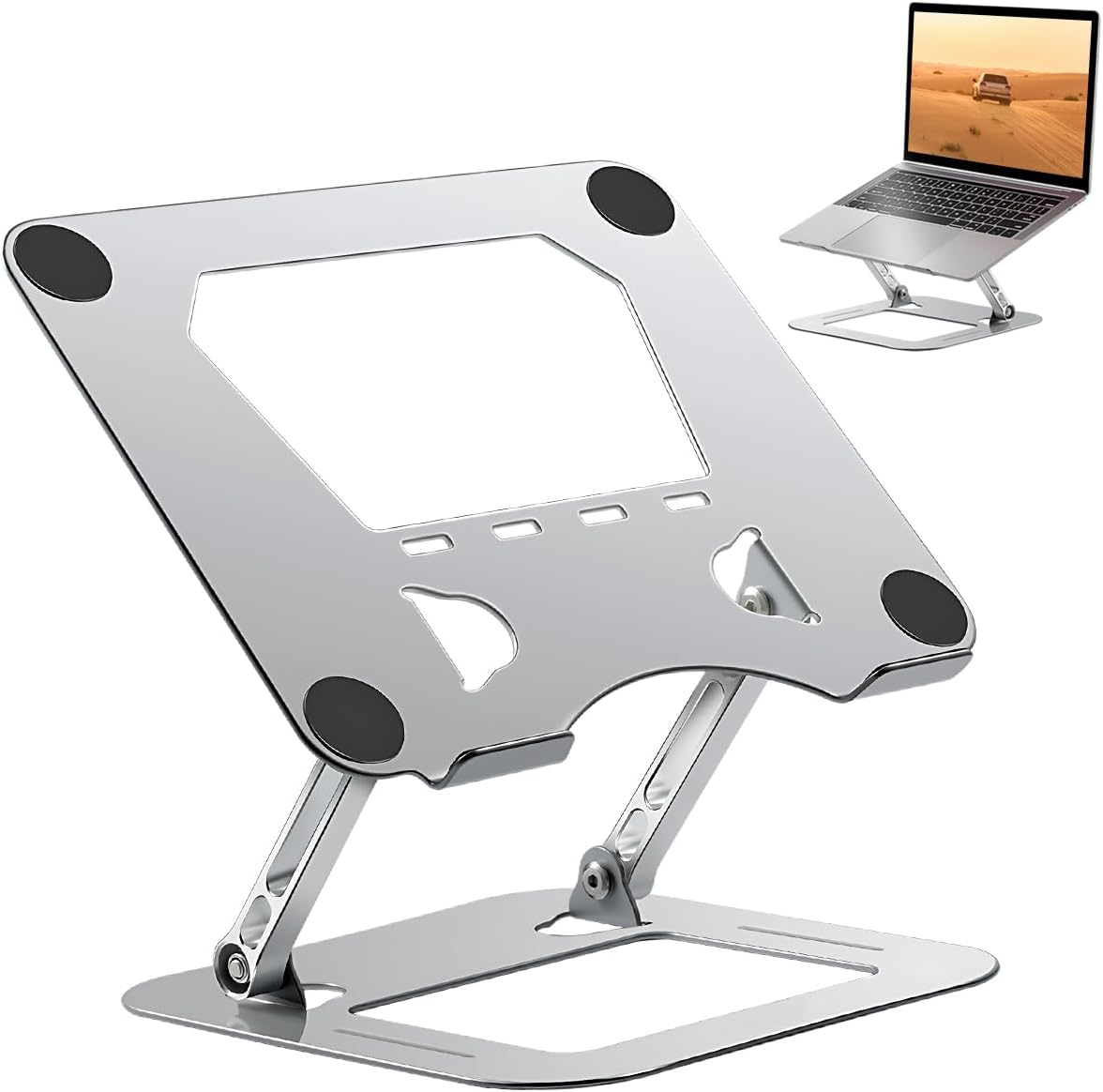 Adjustable Aluminum Laptop Stand - Ergonomic Foldable Riser for Desk, Notebook Computer Holder with Ventilation, Silver