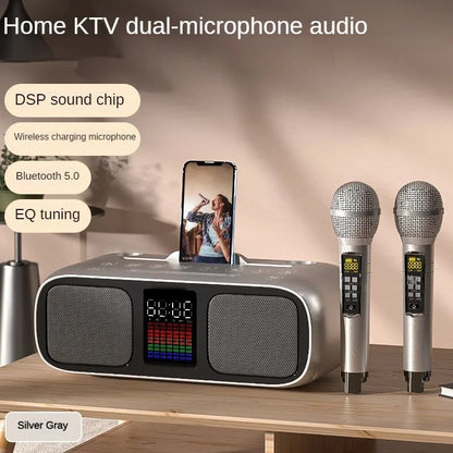 S39 Karaoke Speaker | Dual Horns, Wireless Dual Microphones | Mobile Entertainment & TV Karaoke All-In-One (Golden)