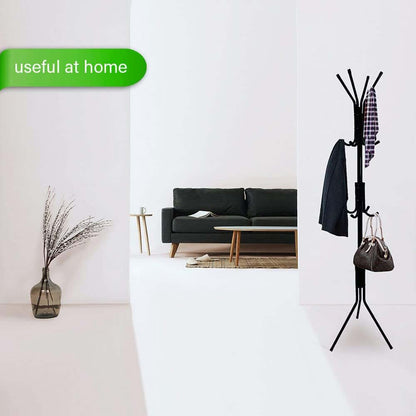 12-Hook Coat Rack Stand - Wrought Iron Clothing Hanger with Shelves, Freestanding Wardrobe Organizer for Bedroom/Entryway