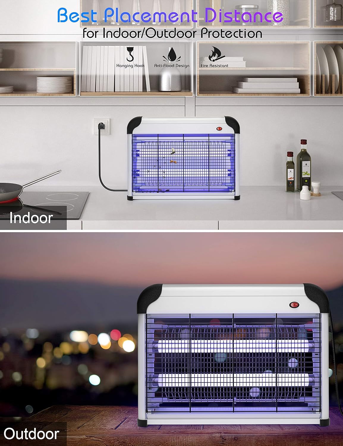 Electric Bug Zapper - 20W UV Mosquito Killer, 2800V Grid, Plug-in Hanging Indoor Insect Trap for Mosquitoes, Flies, Moths