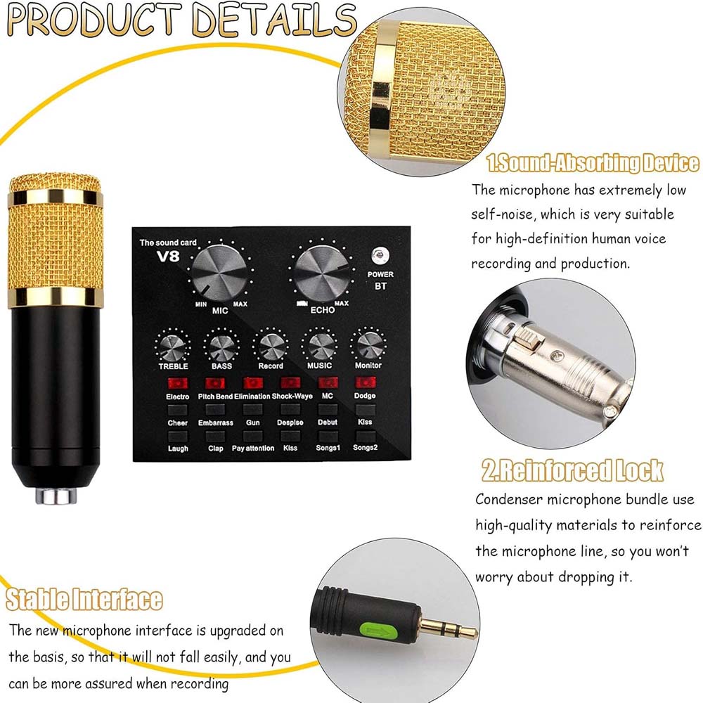 Professional USB Microphone Bundle - Condenser Mic with Sound Card & Adjustable Arm Stand for Recording/Streaming