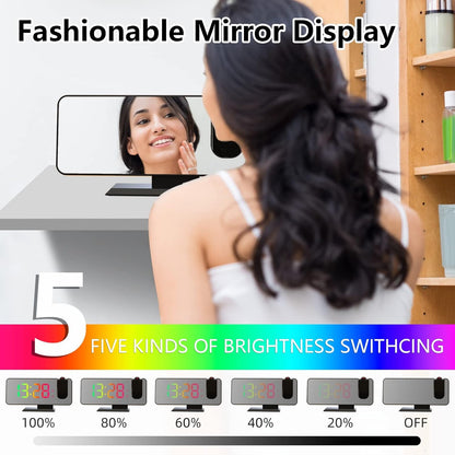 Projection Alarm Clock - 180° Rotatable Ceiling Projector, RGB LED Display, Dual Alarm & 5-Level Dimmer (Black)
