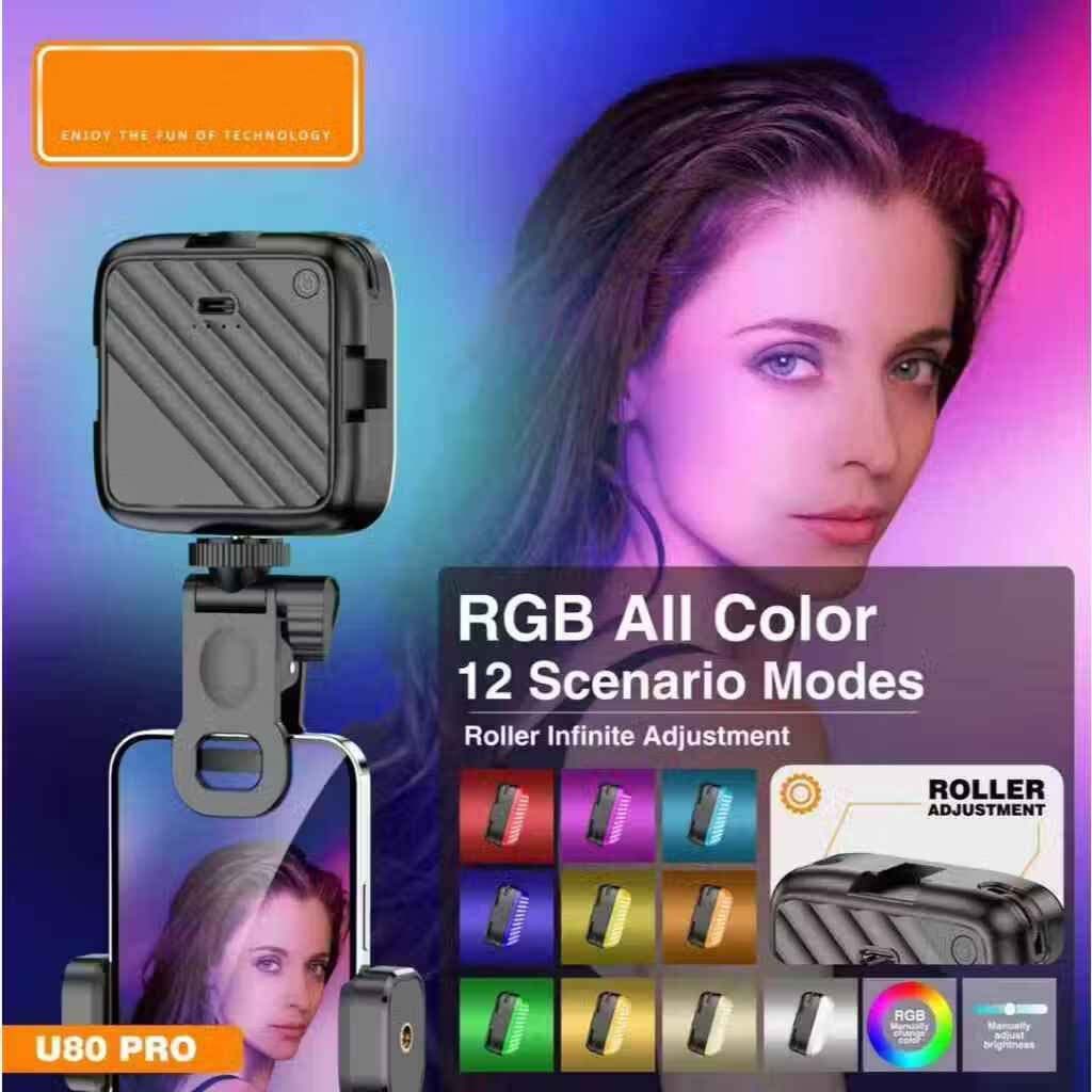 U80 Pro RGB LED Photography Light - 3000K-99000K Color Temp, Magnetic Mount, Rechargeable for Mobile & Camera Videos