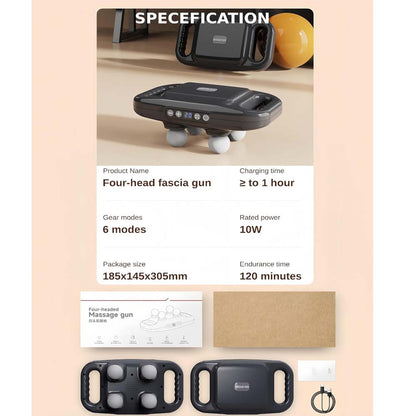 4-Head Massage Gun Deep Tissue - 20 Intensities & 6 Modes, Muscle Massager for Back, Neck, Shoulder, Leg & Body Pain Relief