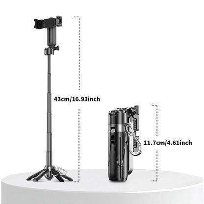 P15T Mini Selfie Stick Tripod - Extendable Phone Stand with Wireless Remote for Android & iPhone Vlogging, Portable Travel Tripod