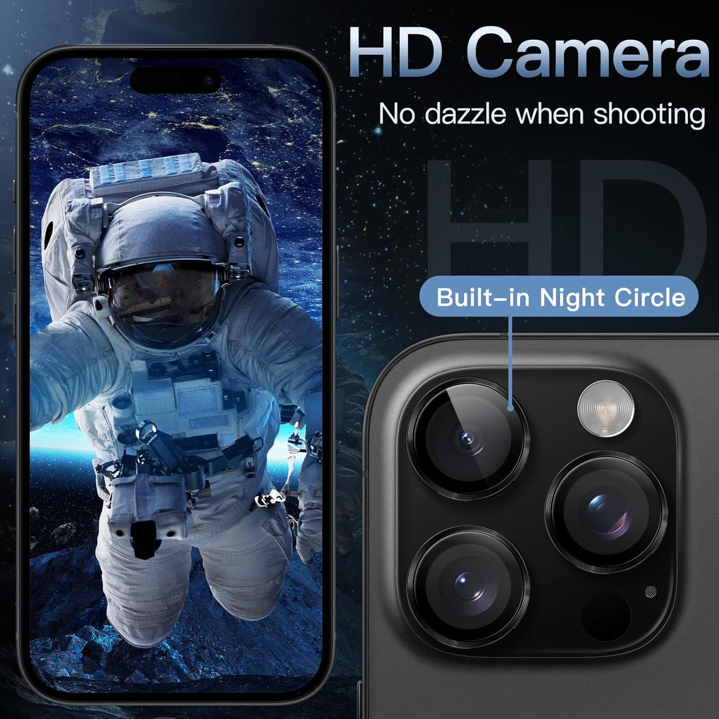 iPhone 16/17 Pro Max Camera Lens Protector - 3-Pack 9H Tempered Glass with Aluminum Alloy Ring, Anti-Scratch HD Cover (Black)