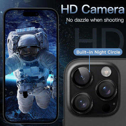 iPhone 16/17 Pro Max Camera Lens Protector - 3-Pack 9H Tempered Glass with Aluminum Alloy Ring, Anti-Scratch HD Cover (Black)