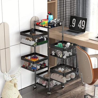 5-Layer Mobile Storage Solution | Rotatable Baskets with Wheels | Elegant Black | 92cm
