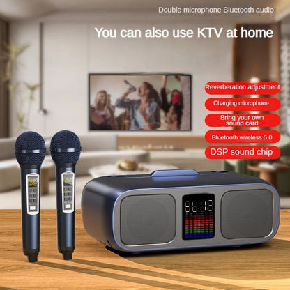 S39 Karaoke Speaker | Dual Horns, Wireless Dual Microphones | Mobile Entertainment & TV Karaoke All-In-One (Grey)