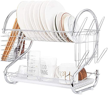 New Arrival 2-Layer Kitchen Dish Rack | Stainless Steel Dish Drainer & Plate Holder