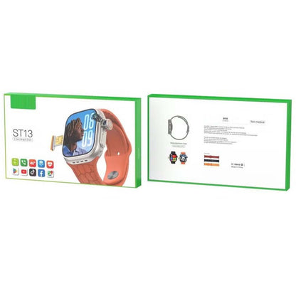 ST13 Smart Watch: 2.2" full-screen, 4G SIM support, 3 straps & wireless charger. Elegant gold design for ladies & gents.