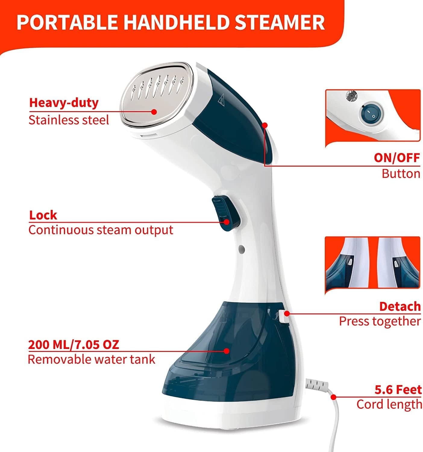 Portable Vertical Steam Iron | 1100W | Continuous Steam Output 28 g/min | Double Use Brush Head | 200ml Tank for Home and Travel