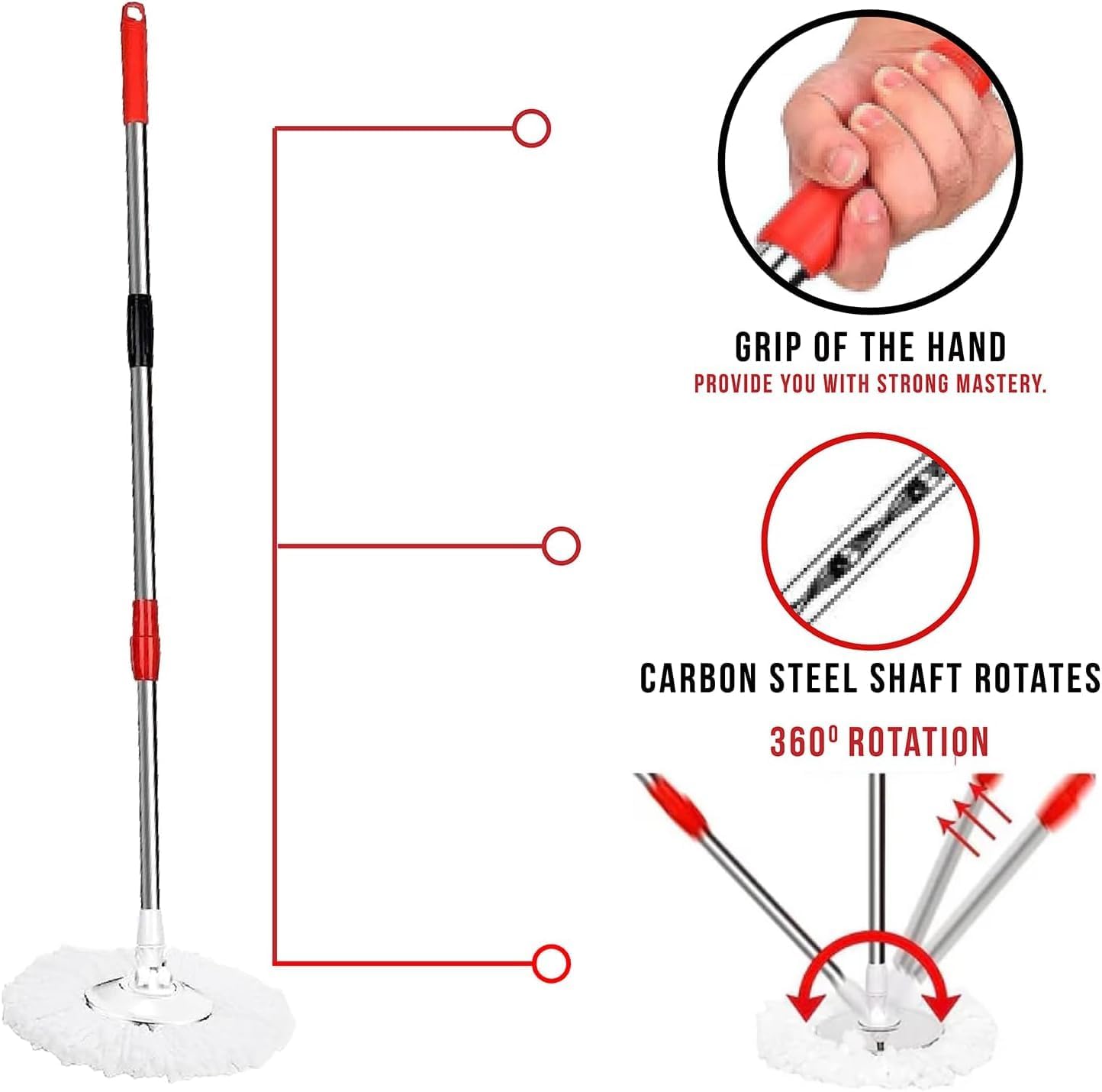 Easy Spin Mop and Bucket Set with 360° Rotation | Stainless Steel Handle & Wring Dryer Basket | Includes 2 Microfiber Mop Heads for Floor Cleaning | Ideal for Hardwood, Ceramic Tile, Marble, Laminate, and Glass