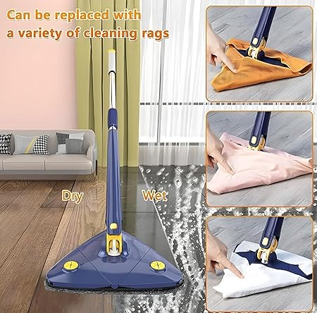 Rotatable Adjustable Triangle Cleaning Mop | Stainless Steel Long Handle for Easy Cleaning