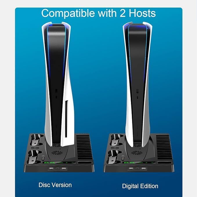 Vertical Stand Cooling Fan for PS5 – Dual Controller Charger with Multifunctional Features