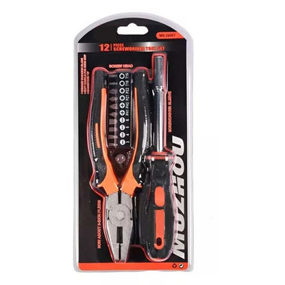12-Piece Tool Kit | Compact Screwdriver Tool Set with Pliers, Wrenches, and Bits | Versatile DIY Maintenance Set for Home, Car, and Office