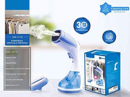 Portable Vertical Steam Iron | 1100W | Continuous Steam Output 28 g/min | Double Use Brush Head | 200ml Tank for Home and Travel