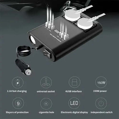 150W Universal Car Inverter - Multi-Port Travel Adapter with USB & AC Outlet for Global Use