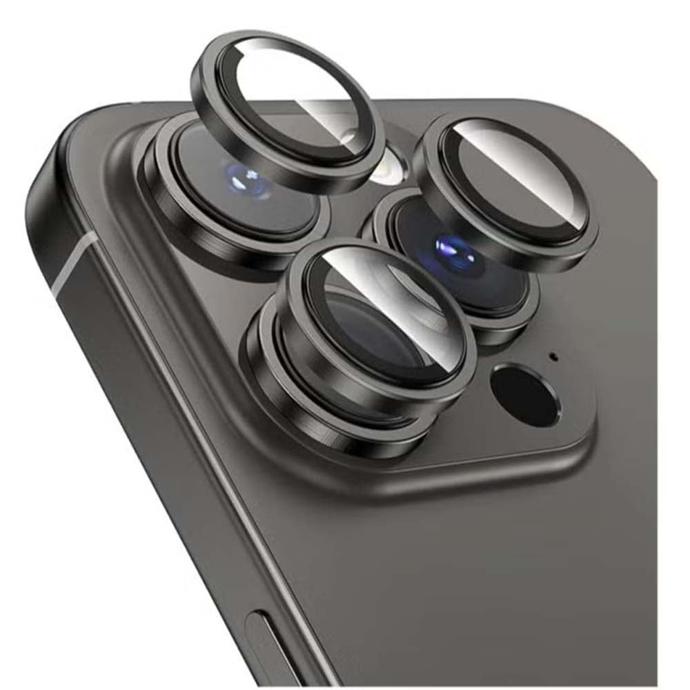 iPhone 14 Pro Max/15 Pro Camera Lens Protector - 3-Pack 9H Tempered Glass with Aluminum Alloy Ring (Black )