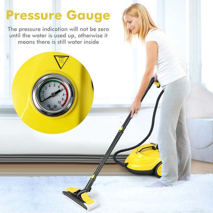 Pressurized Steam Cleaner 2000W. 2.0L tank with pressure gauge & German tech for carpets, cars & windows. Sanitizes & cleans.