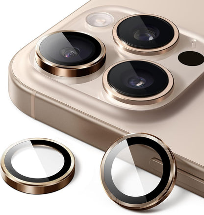 iPhone 16/17 Pro Max Camera Lens Protector - 3-Pack 9H Tempered Glass with  Alloy Ring, Anti-Scratch HD Cover (Desert Titanium)