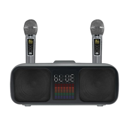 S39 Karaoke Speaker | Dual Horns, Wireless Dual Microphones | Mobile Entertainment & TV Karaoke All-In-One (Grey)