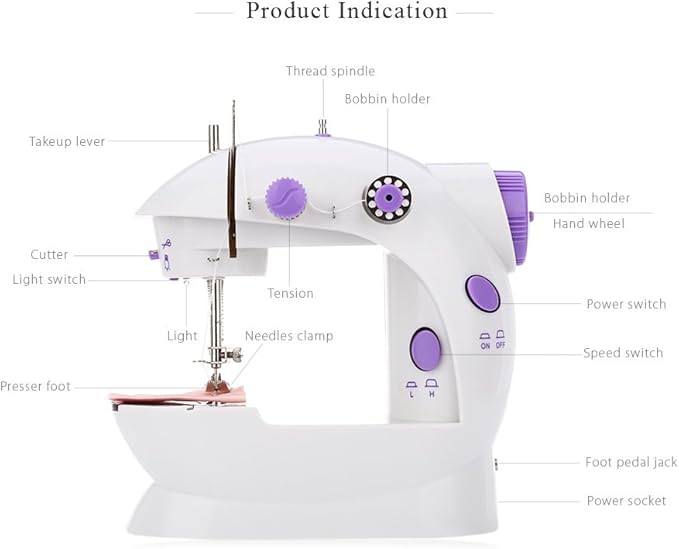 Sewing Machine for Beginners | Kids Handheld Portable Electric Mini Sewing Machine with Extension Table & Dual Speed | Crafting & Mending Machine with Lights & Foot Pedal for Household Use