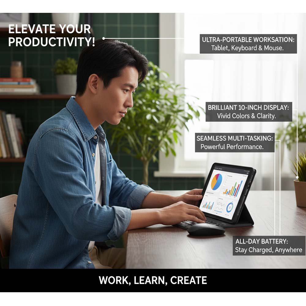 Tab 81 10.1-inch Android Tablet. Octa-core, 8MP+13MP cameras, 5000mAh battery & Android 15. Ideal for work and entertainment.